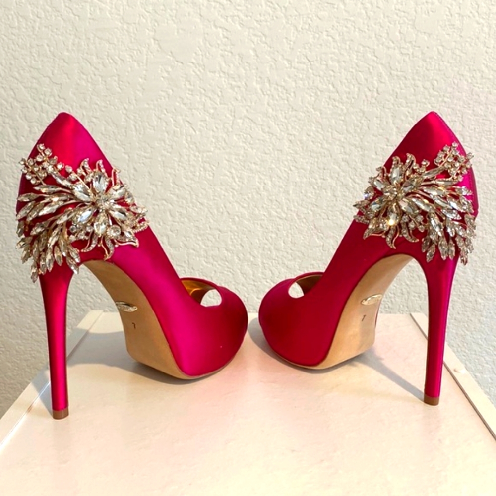 Gorgeous Open-Toe Satin/Crystal Dress Pumps